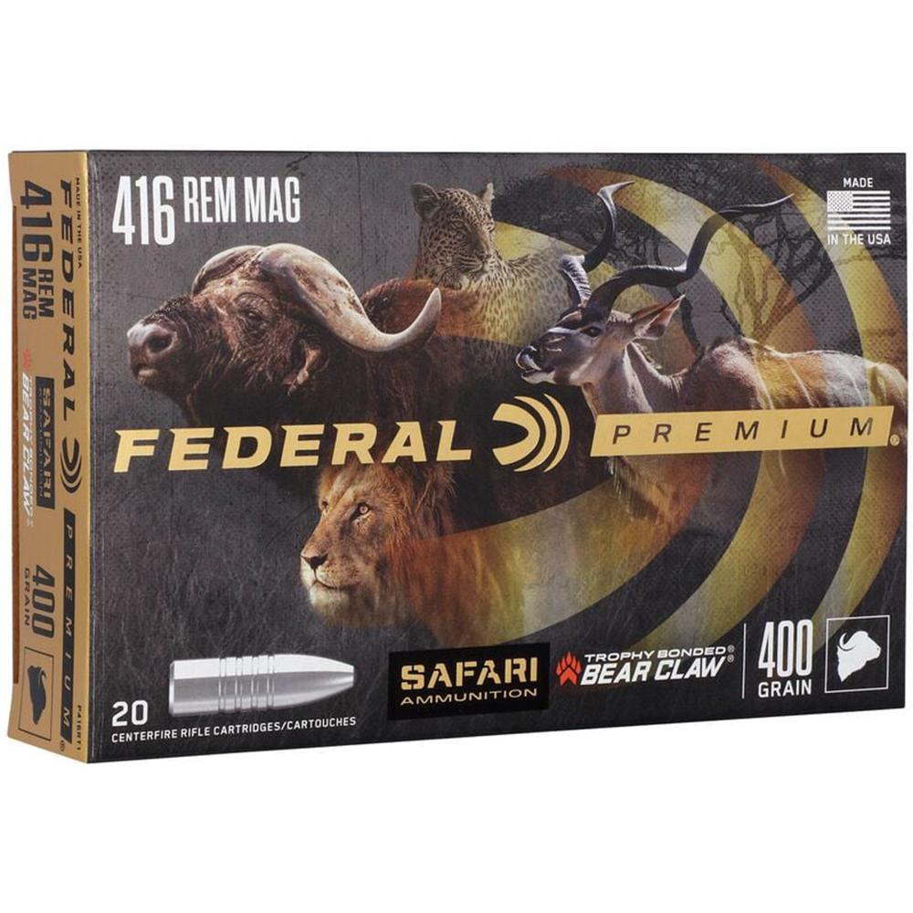 Federal Premium Cape-Shok Rifle Ammunition .416 Rem Mag 400 gr TBBC 2400 fps - 20/ct Picture of Federal Cartridge Co. FEDERAL 416 REM. MAGNUM 400GR TROPHY BONDED BEAR CLAW AMMO 20RD