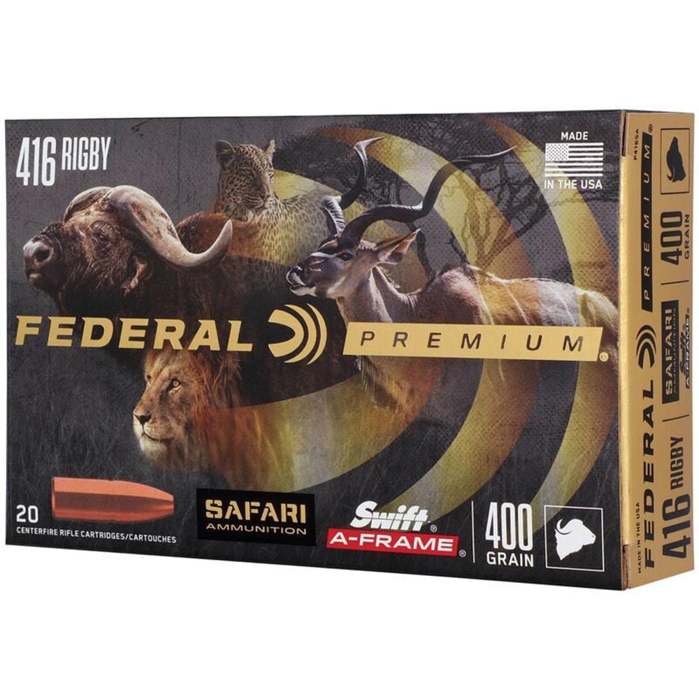Federal Premium Cape-Shok Rifle Ammunition .416 Rigby 400 gr SAF 2400 fps - 20/ct Picture of Federal Cartridge Co. FEDERAL 416 RIGBY 400GR SWIFT A-FRAME AMMO 20RD