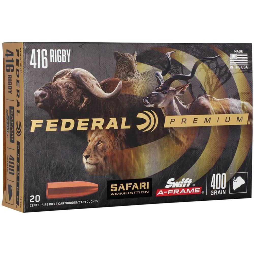 Federal Premium Cape-Shok Rifle Ammunition .416 Rigby 400 gr SAF 2400 fps - 20/ct Picture of Federal Cartridge Co. FEDERAL 416 RIGBY 400GR SWIFT A-FRAME AMMO 20RD