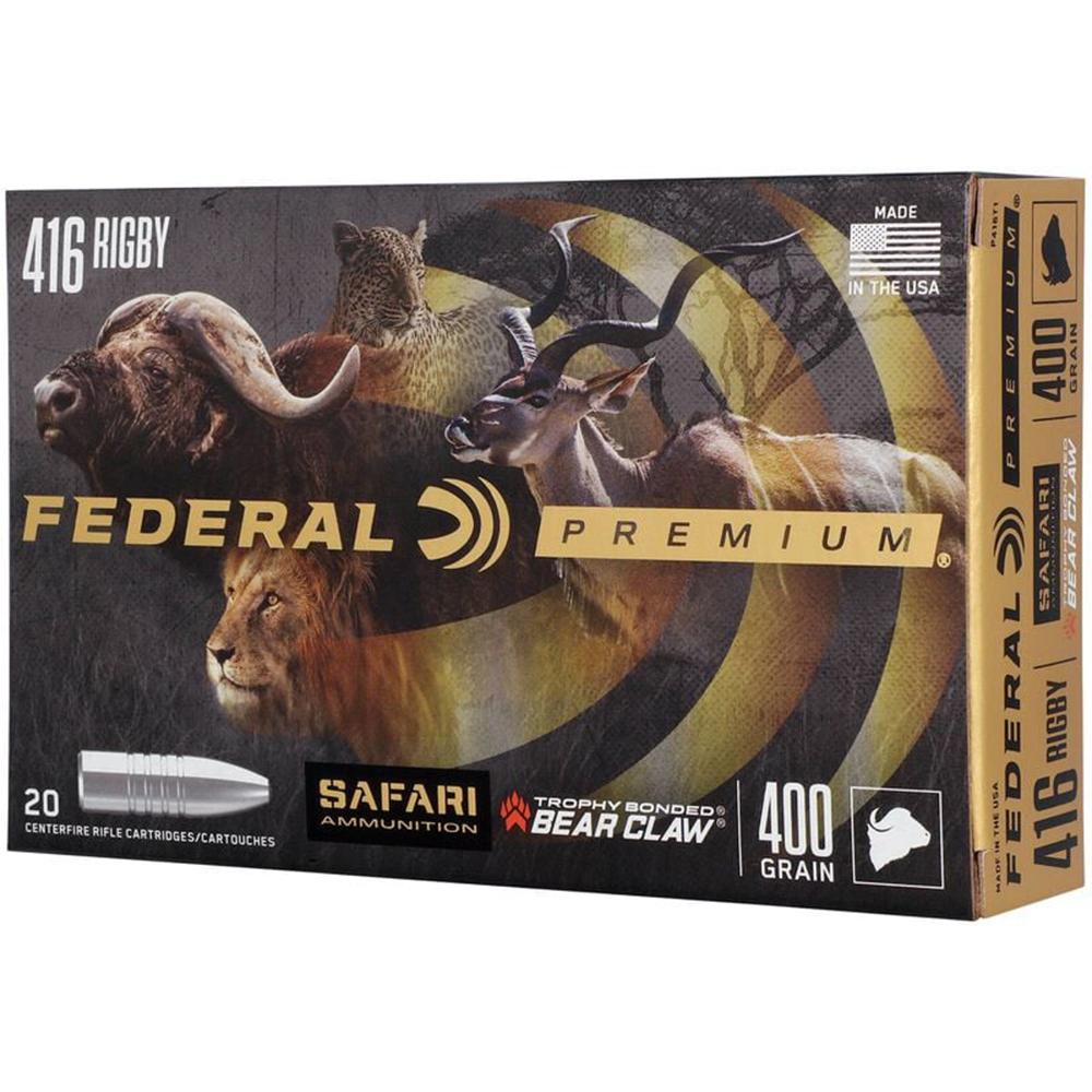 Federal Premium Cape-Shok Rifle Ammunition .416 Rigby 400 gr TBBC 2300 fps - 20/ct Picture of Federal Cartridge Co. FEDERAL 416 RIGBY 400GR TROPHY BONDED BEAR CLAW 20RD