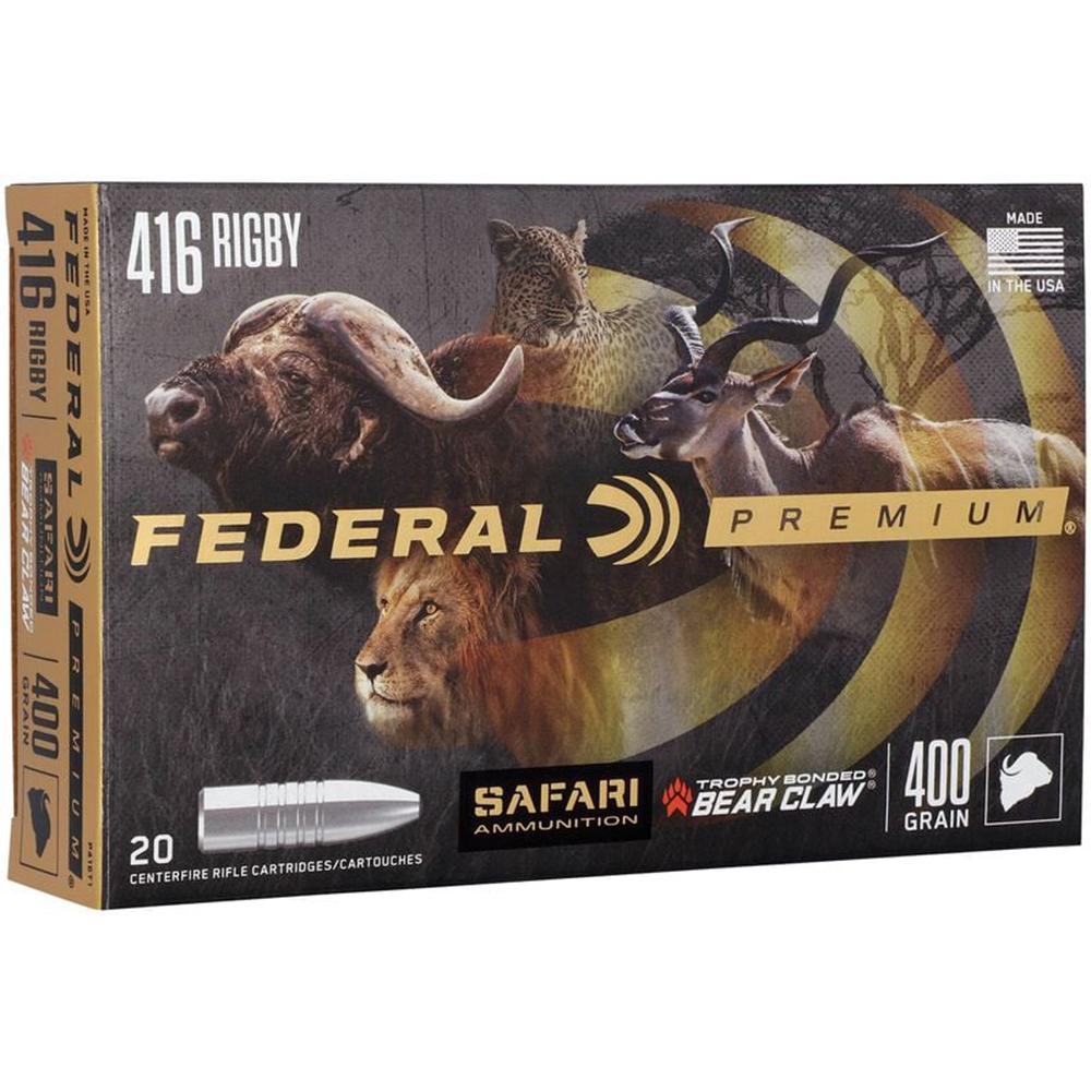 Federal Premium Cape-Shok Rifle Ammunition .416 Rigby 400 gr TBBC 2300 fps - 20/ct Picture of Federal Cartridge Co. FEDERAL 416 RIGBY 400GR TROPHY BONDED BEAR CLAW 20RD
