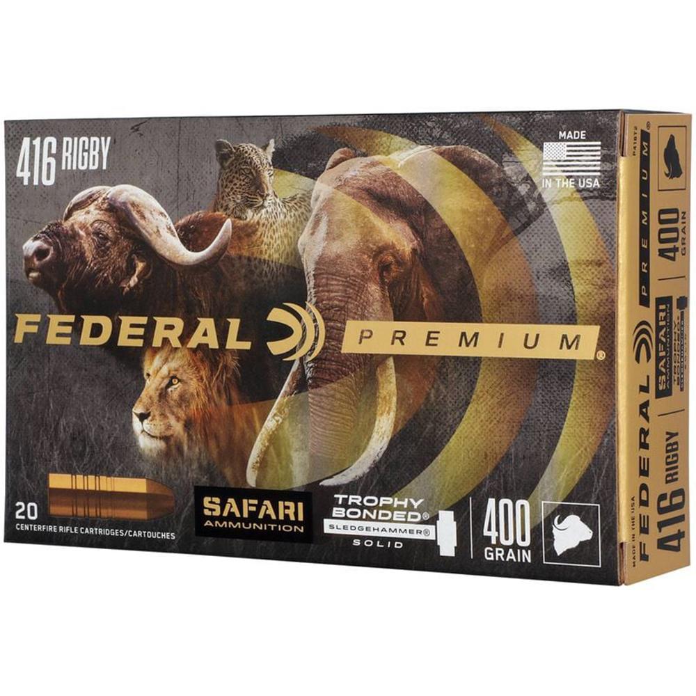 Federal Premium Cape-Shok Rifle Ammunition .416 Rigby 400 gr TBSS 2370 fps - 20/ct Picture of Federal Cartridge Co. FEDERAL 416 RIGBY 400GR TROPHY SLEDGEHAMMER AMMO 20RD