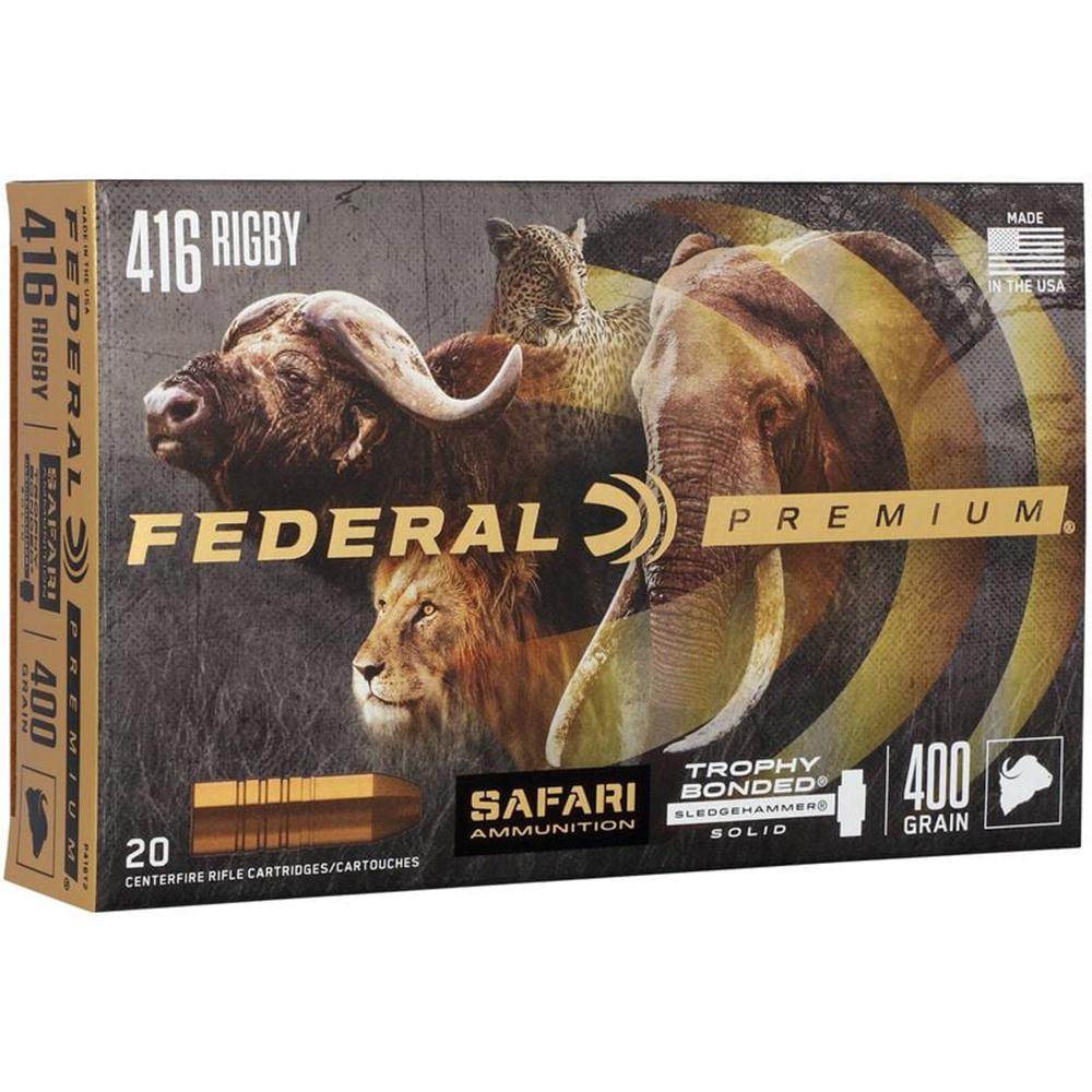 Federal Premium Cape-Shok Rifle Ammunition .416 Rigby 400 gr TBSS 2370 fps - 20/ct Picture of Federal Cartridge Co. FEDERAL 416 RIGBY 400GR TROPHY SLEDGEHAMMER AMMO 20RD