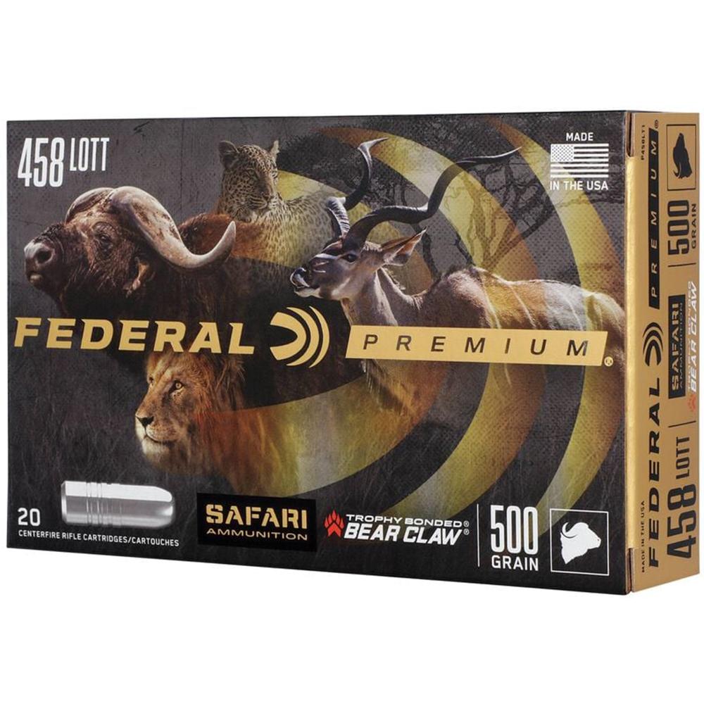 Federal Premium Cape-Shok Rifle Ammunition .458 Lott 500 gr TBBC 2300 fps - 20/ct Picture of Federal Cartridge Co. FEDERAL 458 LOTT 500GR TROPHY BONDED BEAR CLAW AMMO 20RD