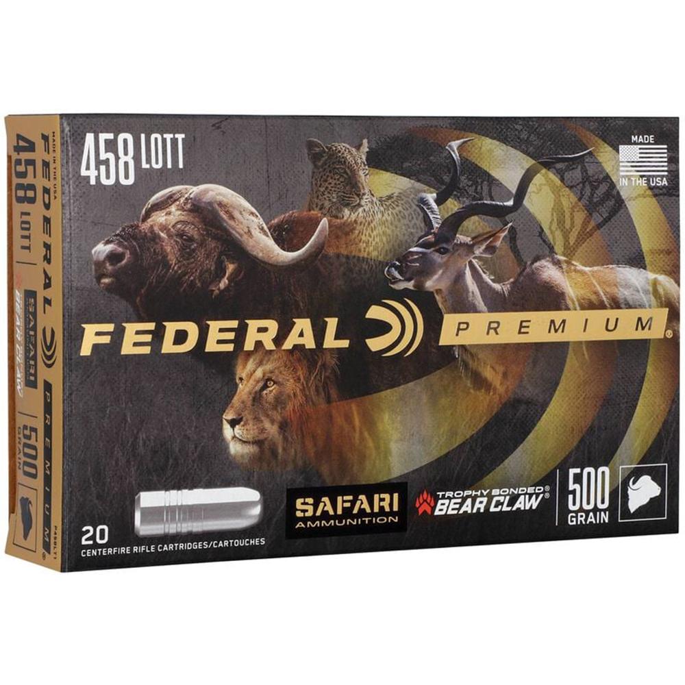 Federal Premium Cape-Shok Rifle Ammunition .458 Lott 500 gr TBBC 2300 fps - 20/ct Picture of Federal Cartridge Co. FEDERAL 458 LOTT 500GR TROPHY BONDED BEAR CLAW AMMO 20RD