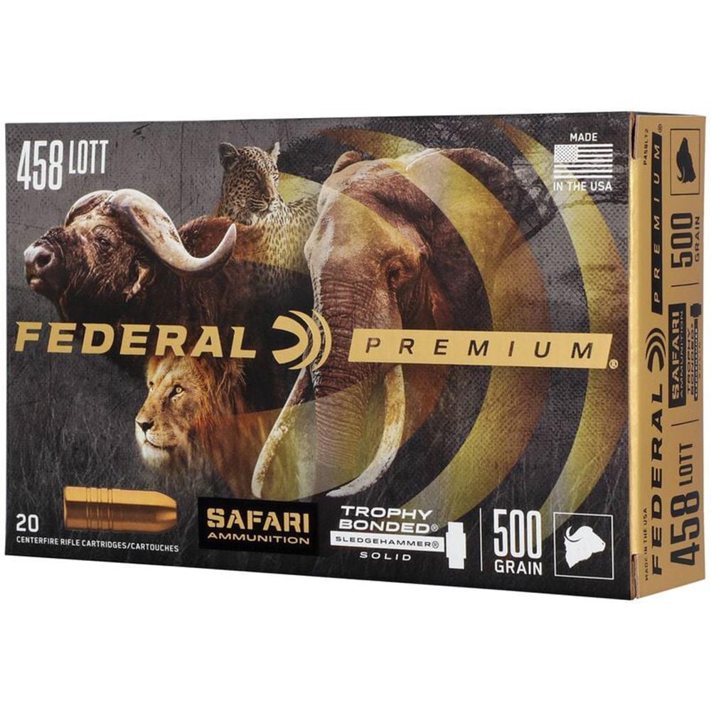 Federal Premium Cape-Shok Rifle Ammunition .458 Lott 500 gr TBSS 2300 fps - 20/ct Picture of Federal Cartridge Co. FEDERAL 458 LOTT 500GR TROPHY BONDED SLEDGEHAMMER AMMO 20RD