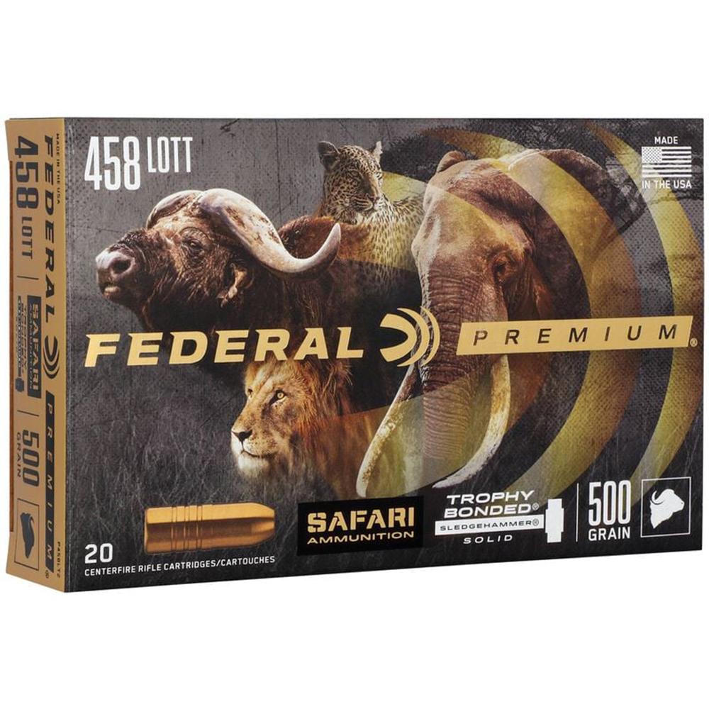Federal Premium Cape-Shok Rifle Ammunition .458 Lott 500 gr TBSS 2300 fps - 20/ct Picture of Federal Cartridge Co. FEDERAL 458 LOTT 500GR TROPHY BONDED SLEDGEHAMMER AMMO 20RD