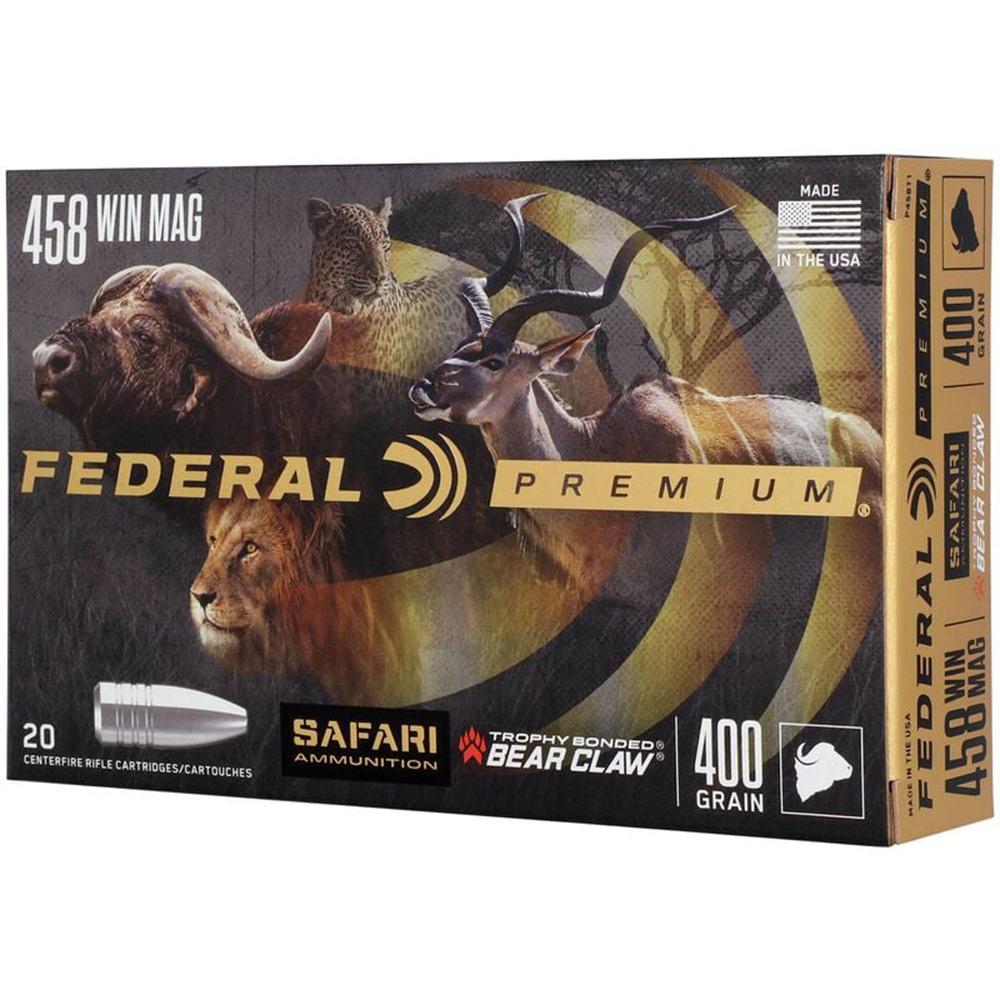 Federal Premium Cape-Shok Rifle Ammunition .458 Win Mag 400 gr TBBC 2250 fps - 20/ct Picture of Federal Cartridge Co. FEDERAL 458 WIN. MAGNUM 400GR TROPHY BONDED BEAR CLAW AMMO 20RD