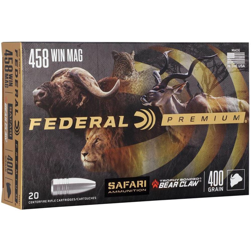 Federal Premium Cape-Shok Rifle Ammunition .458 Win Mag 400 gr TBBC 2250 fps - 20/ct Picture of Federal Cartridge Co. FEDERAL 458 WIN. MAGNUM 400GR TROPHY BONDED BEAR CLAW AMMO 20RD