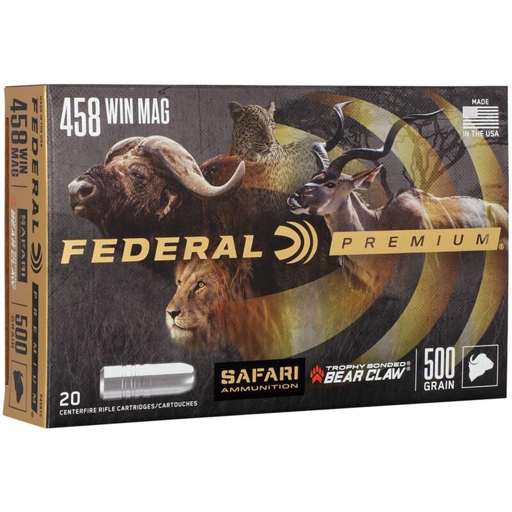 Federal Premium Cape-Shok Rifle Ammunition .458 Win Mag 500 gr TBBC 2090 fps - 20/ct Picture of Federal Cartridge Co. FEDERAL 458 WIN. MAGNUM 500GR TROPHY BONDED BEAR CLAW AMMO 20RD