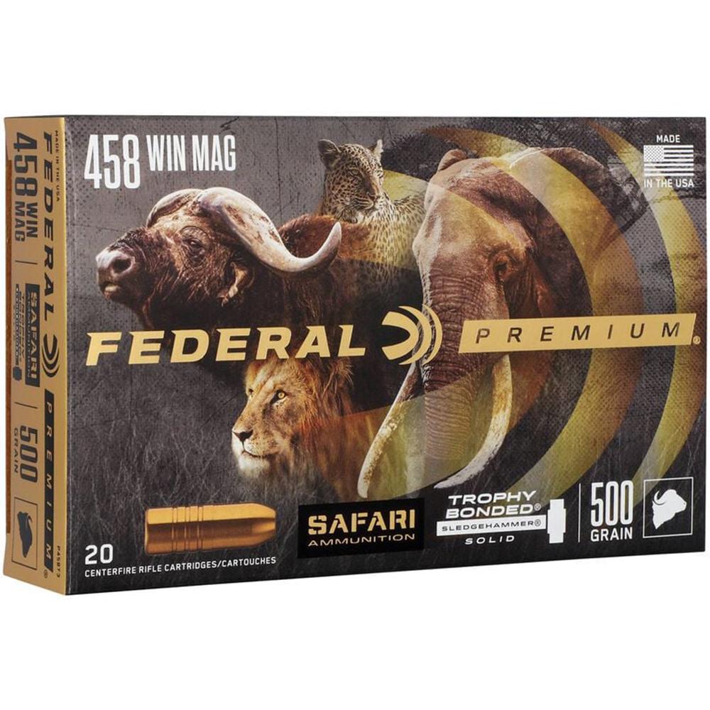 Federal Premium Cape-Shok Rifle Ammunition .458 Win Mag 500 gr TBSS 1950 fps - 20/ct Picture of Federal Cartridge Co. FEDERAL 458 WIN. MAGNUM 500GR TROPHY SLEDGEHAMMER AMMO 20RD