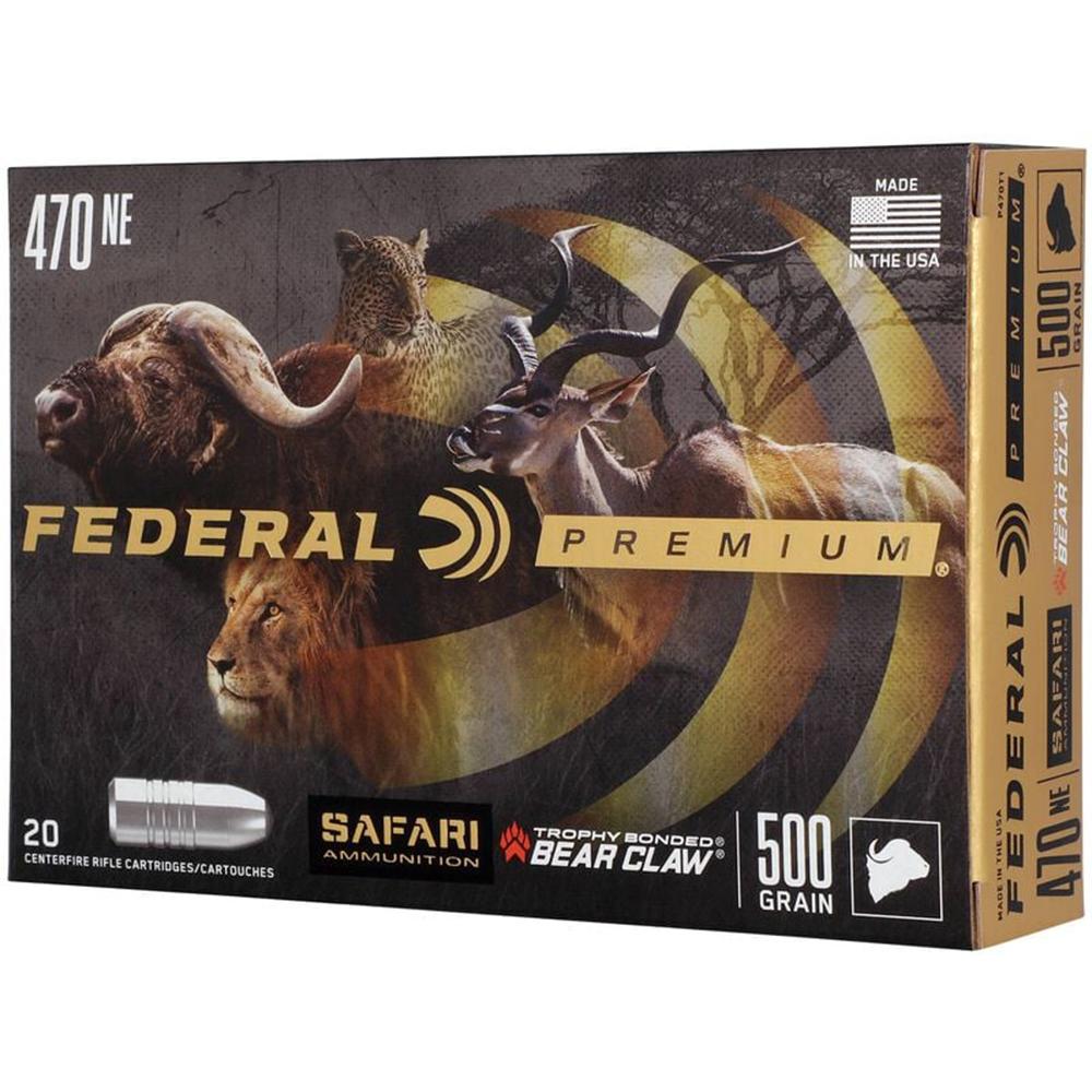 Federal Premium Cape-Shok Rifle Ammunition .470 Nitro 500 gr TBBC 2150 fps - 20/ct Picture of Federal Cartridge Co. FEDERAL 470 NITRO EXPRESS 500GR TROPHY BONDED BEAR CLAW AMMO 20RD