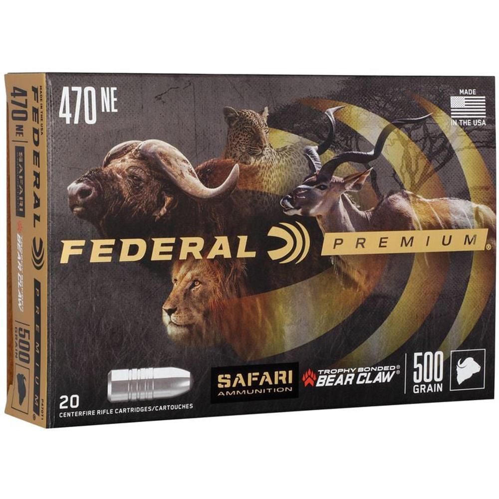 Federal Premium Cape-Shok Rifle Ammunition .470 Nitro 500 gr TBBC 2150 fps - 20/ct Picture of Federal Cartridge Co. FEDERAL 470 NITRO EXPRESS 500GR TROPHY BONDED BEAR CLAW AMMO 20RD