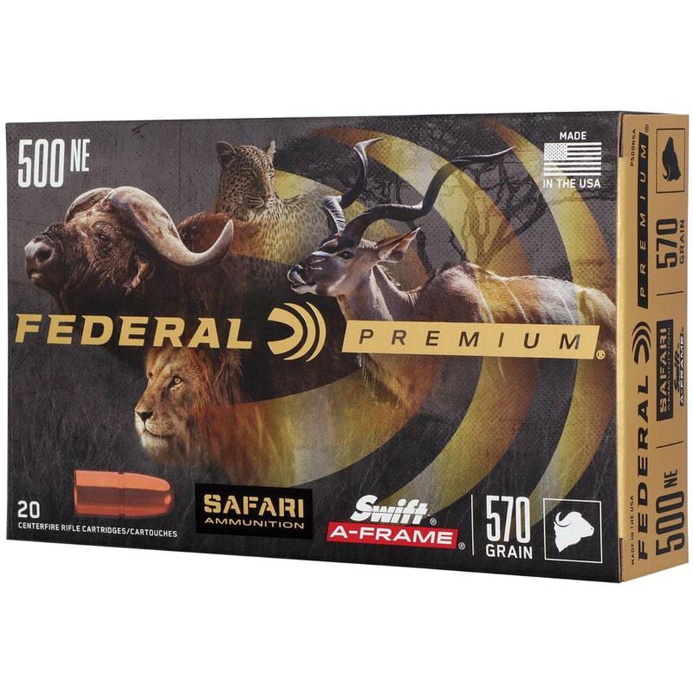 Federal Premium Cape-Shok Rifle Ammunition .500 Nitro 570 gr SAF 2100 fps - 20/ct Picture of Federal Cartridge Co. FEDERAL 500 NITRO EXPRESS 570GR SWIFT A-FRAME AMMO 20RD