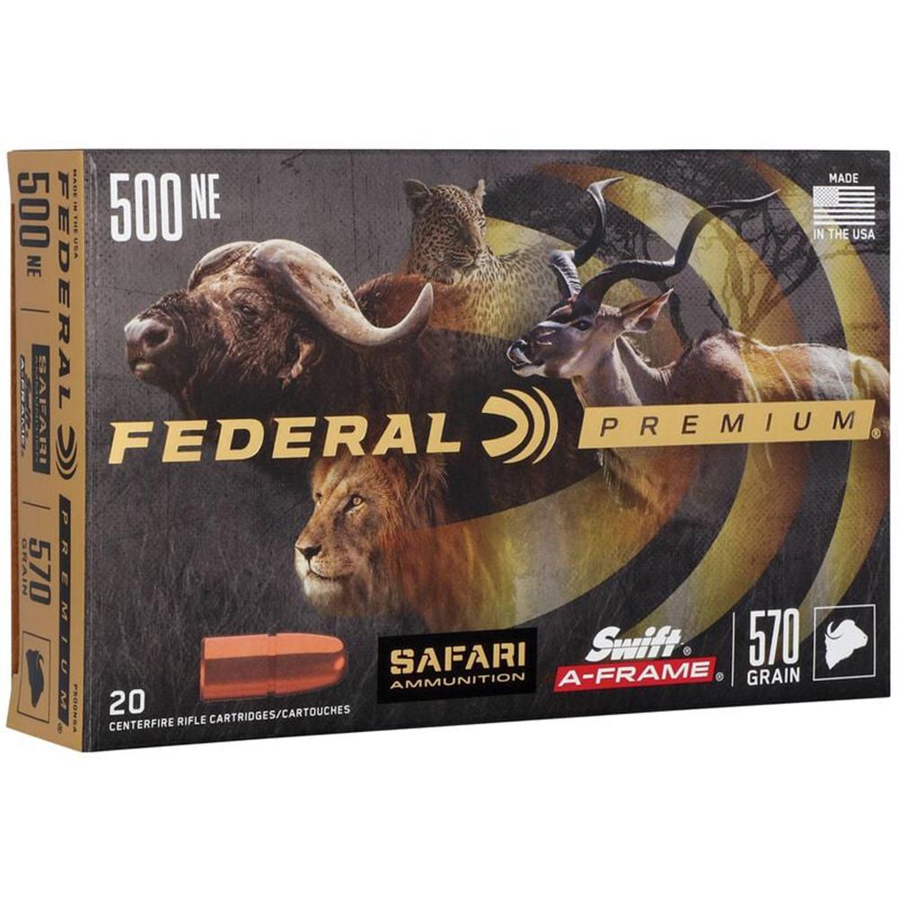 Federal Premium Cape-Shok Rifle Ammunition .500 Nitro 570 gr SAF 2100 fps - 20/ct Picture of Federal Cartridge Co. FEDERAL 500 NITRO EXPRESS 570GR SWIFT A-FRAME AMMO 20RD