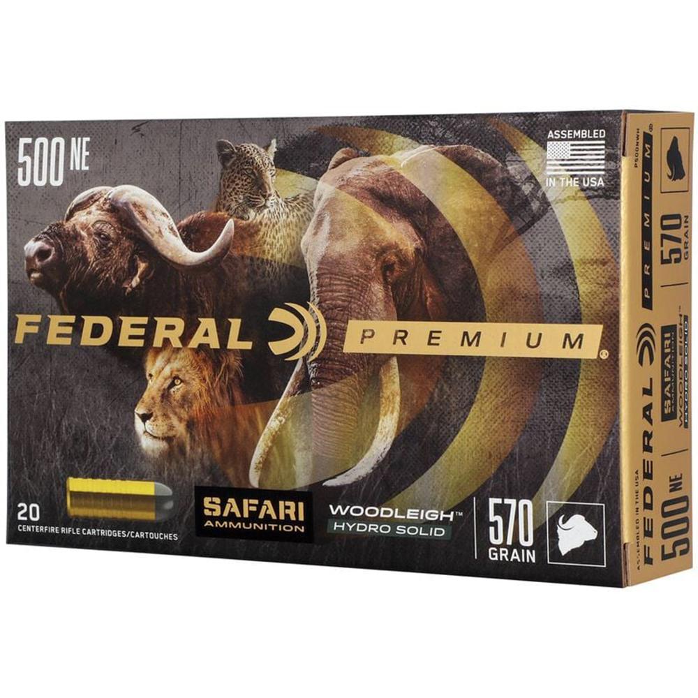 Federal Premium Cape-Shok .500 Nitro Express 3 570 gr Hydro Solid 2100 fps 20/ct Picture of Federal Cartridge Co. FEDERAL 500 NITRO EXPRESS 570GR WOODLEIGH HYDRO AMMO 20RD