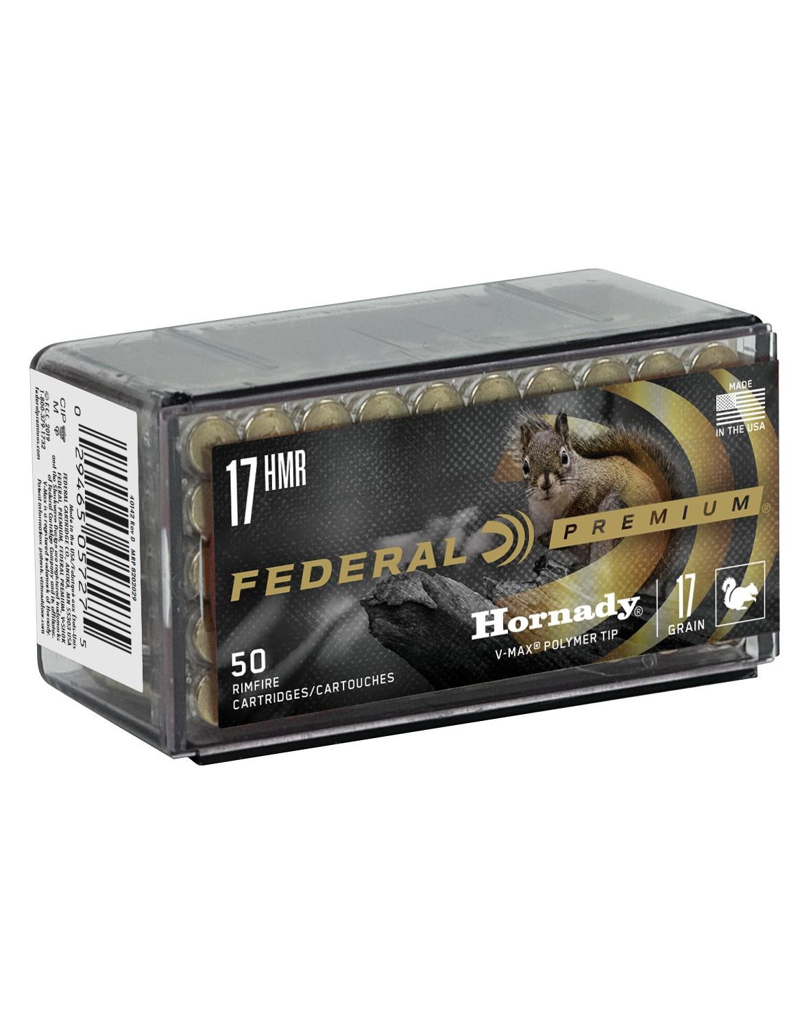 Federal Premium V-Shok Rimfire Ammunition .17 HMR 17 gr V-MAX 50/ct Picture of Federal Cartridge Co. FEDERAL 17 HMR 17GR HORNADY V-MAX V-SHOK AMMO 50RD