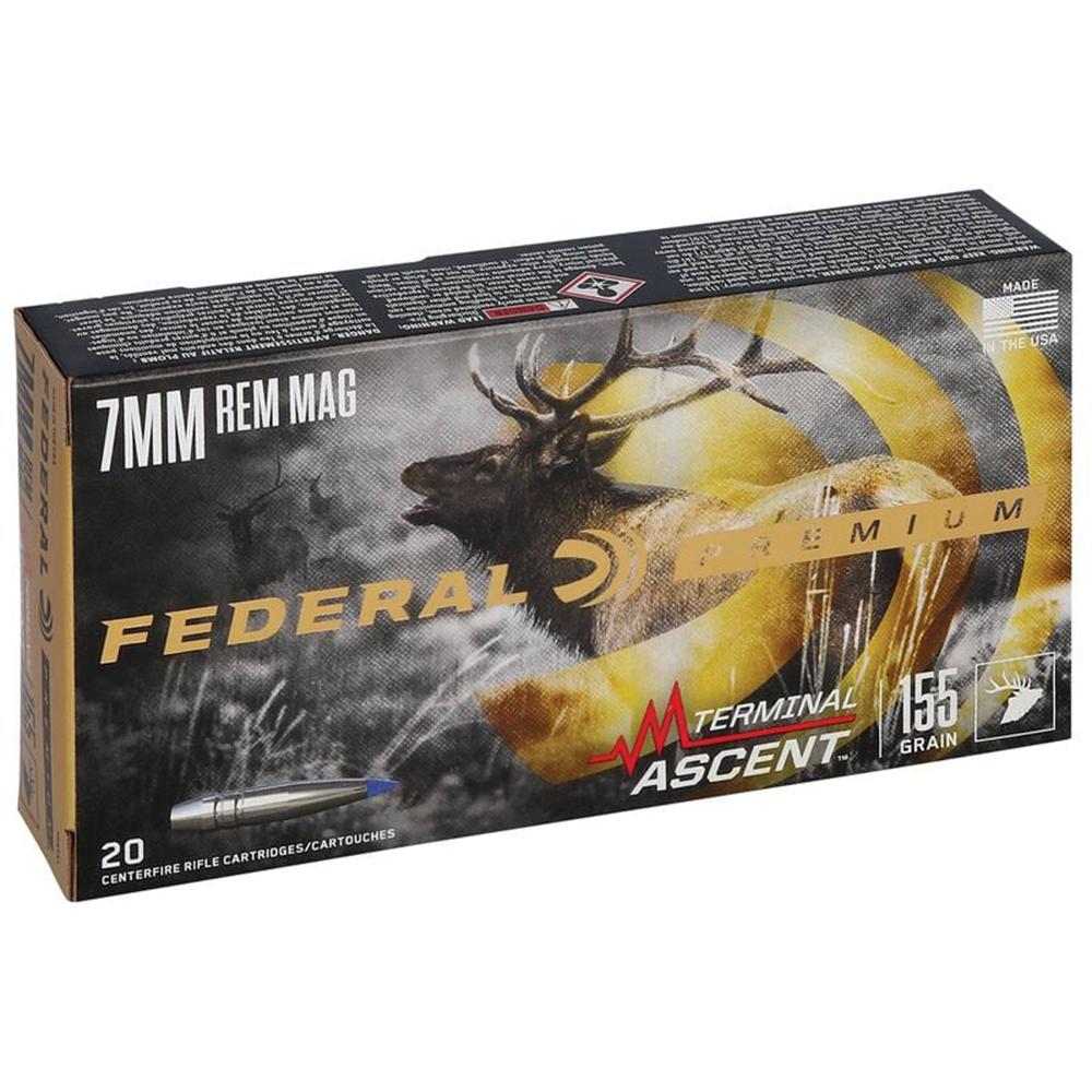 Federal Terminal Ascent Rifle Ammunition 7mm Rem Mag 155 gr 3000 fps 20/ct Picture of Federal Cartridge Co. FEDERAL 7MM REM MAG 155GR TERMINAL ASCENT AMMO 20RD