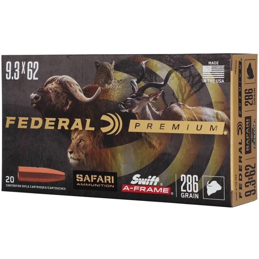 Federal Premium Cape-Shok Rifle Ammunition 9.3x62mm 286 gr SAF 2360 fps - 20/ct Picture of Federal Cartridge Co. FEDERAL 9.3 X 62 MAUSER 286GR SWIFT A-FRAME AMMO 20RD