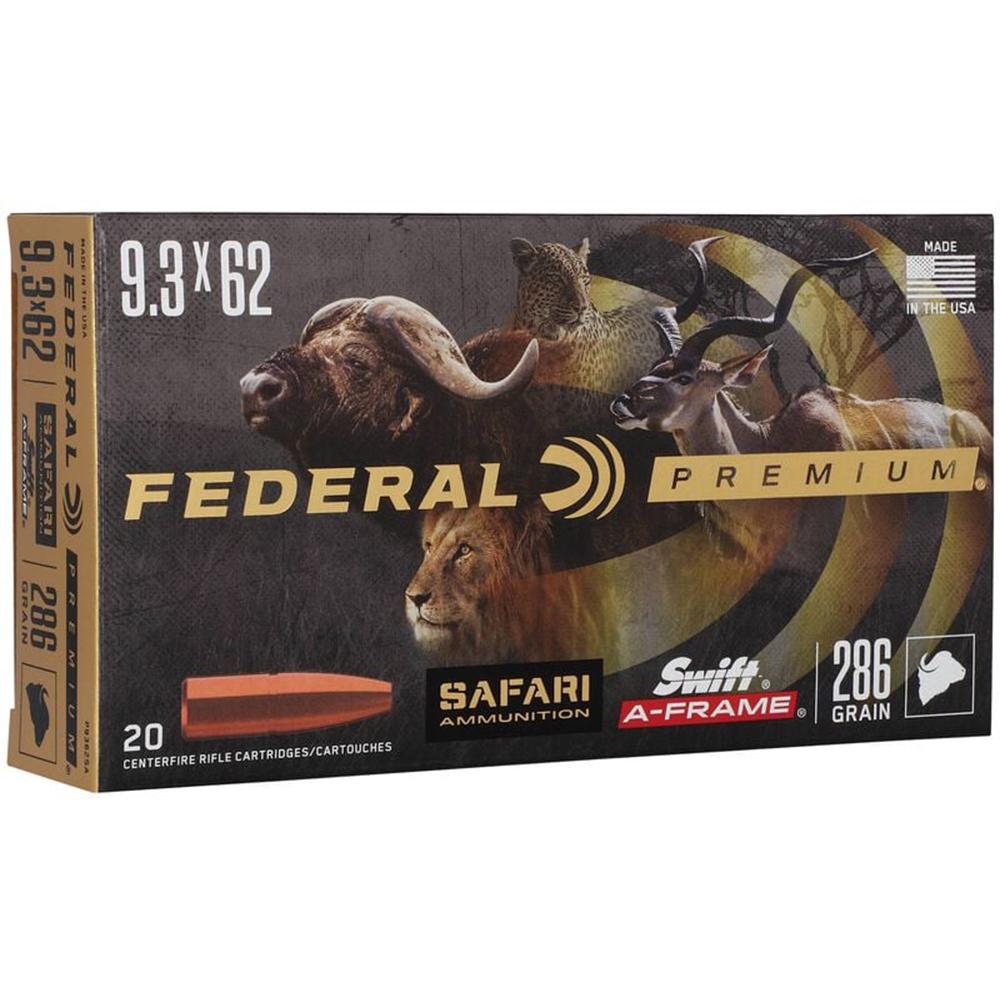 Federal Premium Cape-Shok Rifle Ammunition 9.3x62mm 286 gr SAF 2360 fps - 20/ct Picture of Federal Cartridge Co. FEDERAL 9.3 X 62 MAUSER 286GR SWIFT A-FRAME AMMO 20RD