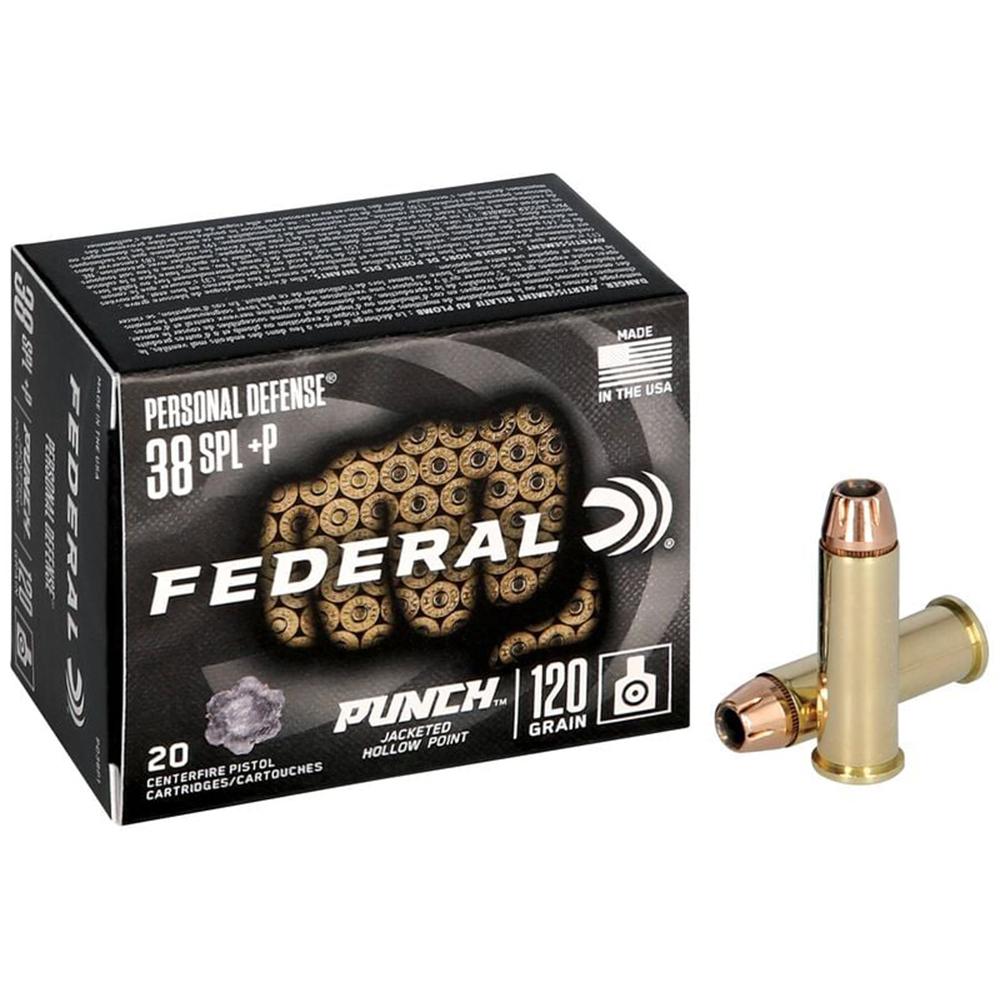 Federal Personal Defense Punch Handgun Ammunition .38 Spl(+P) 120 gr JHP 1000 fps 20/ct Picture of Federal Cartridge Co. FEDERAL 38 SPECIAL 120GR PUNCH JHP AMMO 20RD