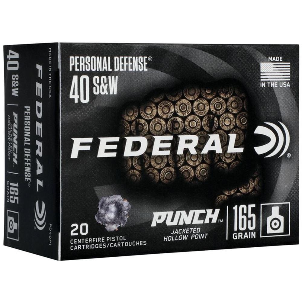 Federal Personal Defense Punch Handgun Ammunition .40 S&W 165 gr JHP 1130 fps 20/ct Picture of Federal Cartridge Co. FEDERAL 40 S&W 165GR PUNCH JHP AMMO 20RD