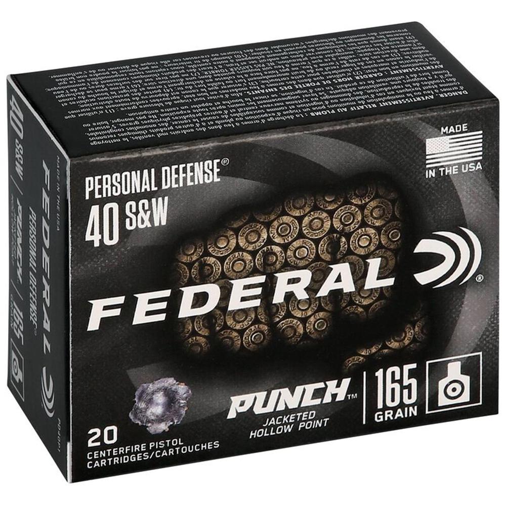 Federal Personal Defense Punch Handgun Ammunition .40 S&W 165 gr JHP 1130 fps 20/ct Picture of Federal Cartridge Co. FEDERAL 40 S&W 165GR PUNCH JHP AMMO 20RD