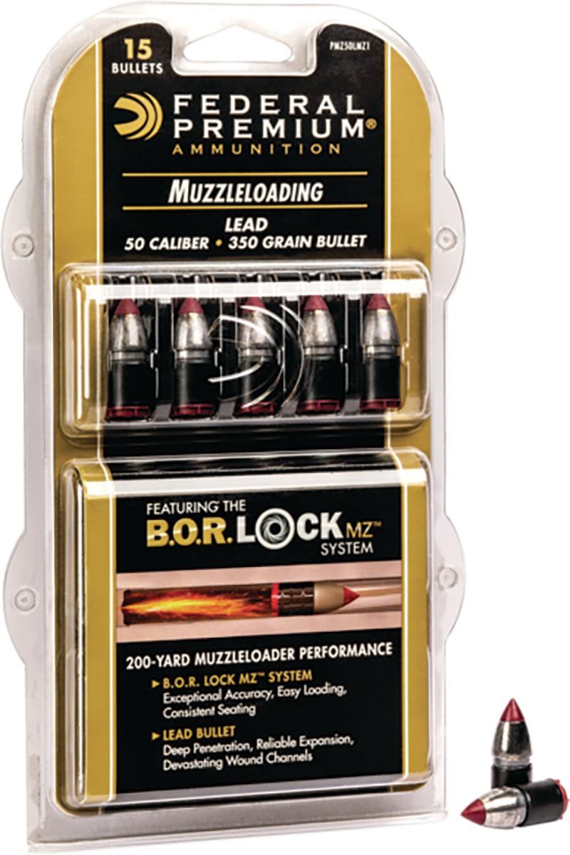 Federal Lead Tipped Muzzleloader Bullet .50 350gr 15/ct Picture of Federal Cartridge Co. FEDERAL MUZZLELOADER 350GR LEAD MZ BULLET WITH B.O.R LOCK SYS BULLET 15RD
