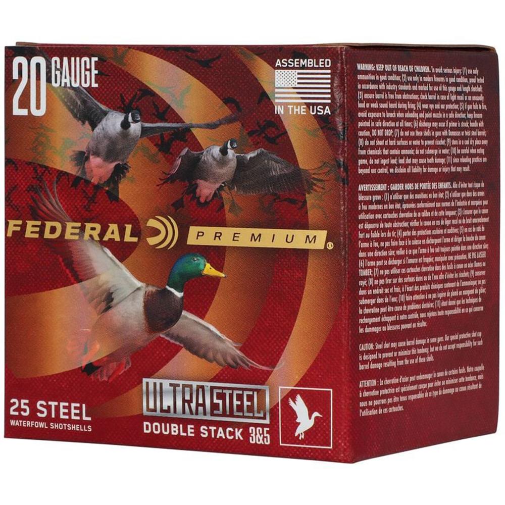 Federal Premium Ultra Steel Shotshells 20ga 3" 1oz 1400 fps #3 & #5 10/ct Picture of Federal Cartridge Co. FEDERAL 20GA 3 1OZ 1400FPS 3 & 5 ULTRA STEEL AMMO 10RD