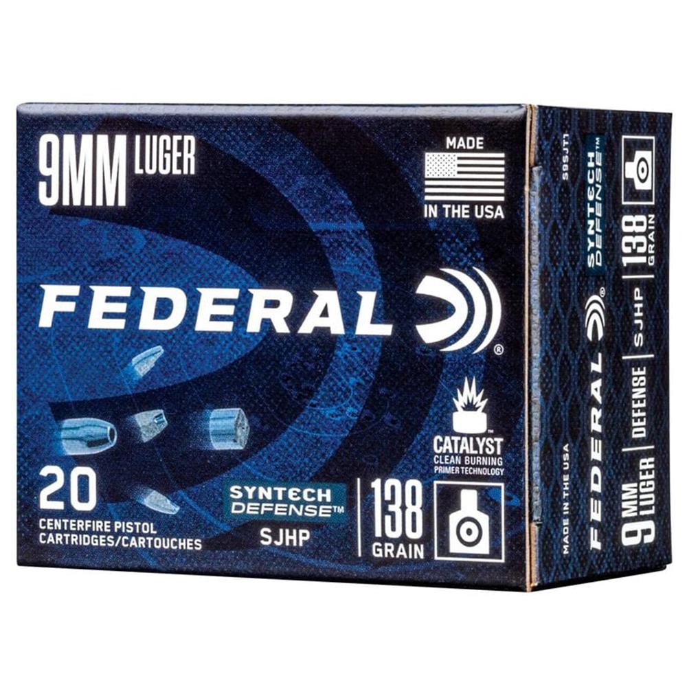 Federal Syntech Defense Handgun Ammunition 9mm Luger 138 gr SJHP 1050 fps 20/ct Picture of Federal Cartridge Co. FEDERAL 9MM LUGER 138GR SJHP AMMO 20RD