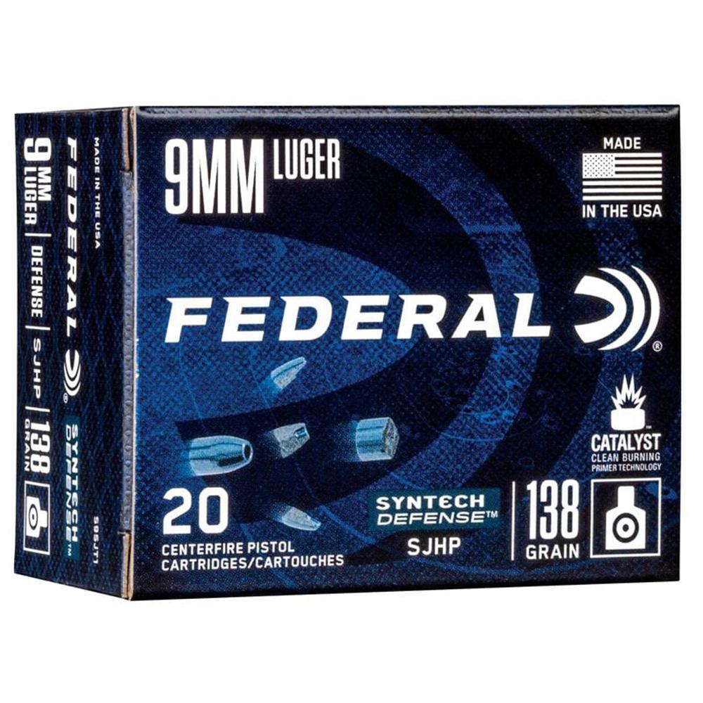 Federal Syntech Defense Handgun Ammunition 9mm Luger 138 gr SJHP 1050 fps 20/ct Picture of Federal Cartridge Co. FEDERAL 9MM LUGER 138GR SJHP AMMO 20RD