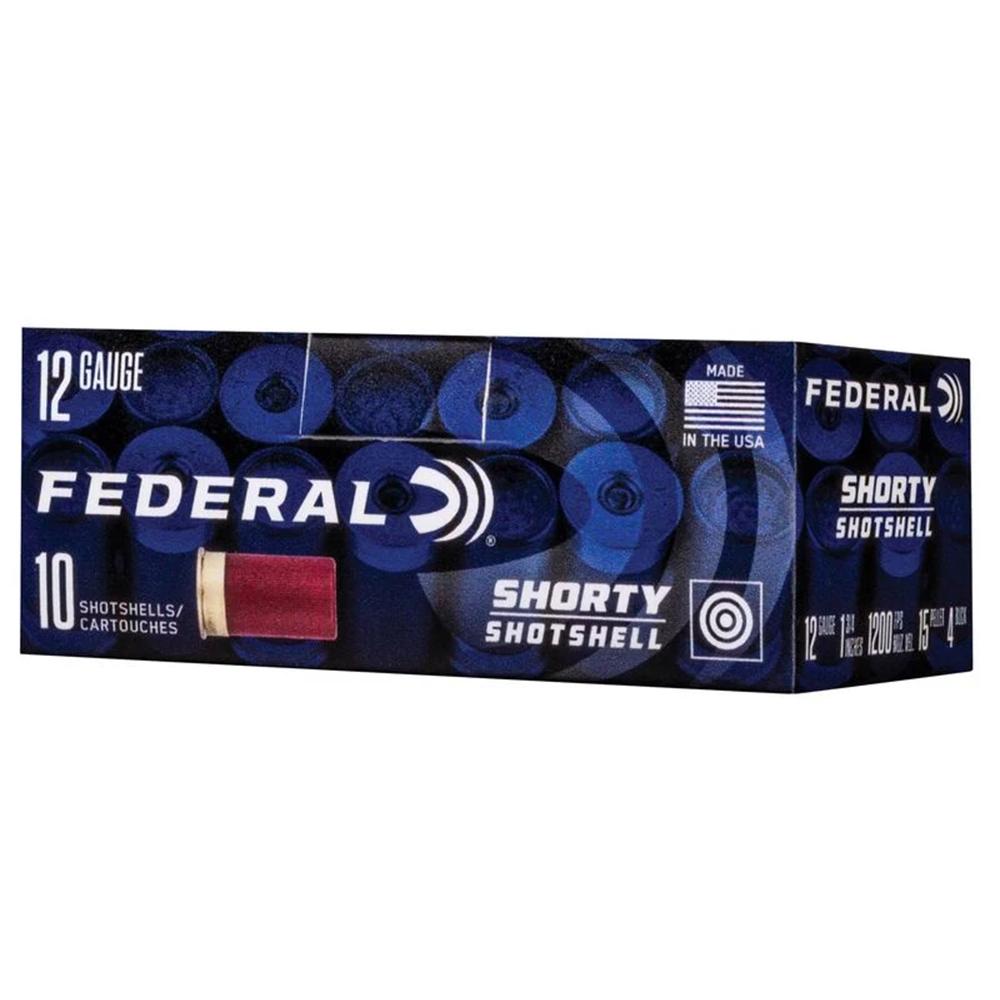 Federal Mini Shotshell 12ga 1-3/4" 4 Buckshot 10/ct Picture of Federal Cartridge Co. FEDERAL 12GA 1 3/4" 4 BUCK SHORTY SHOTSHELL AMMO 10RD