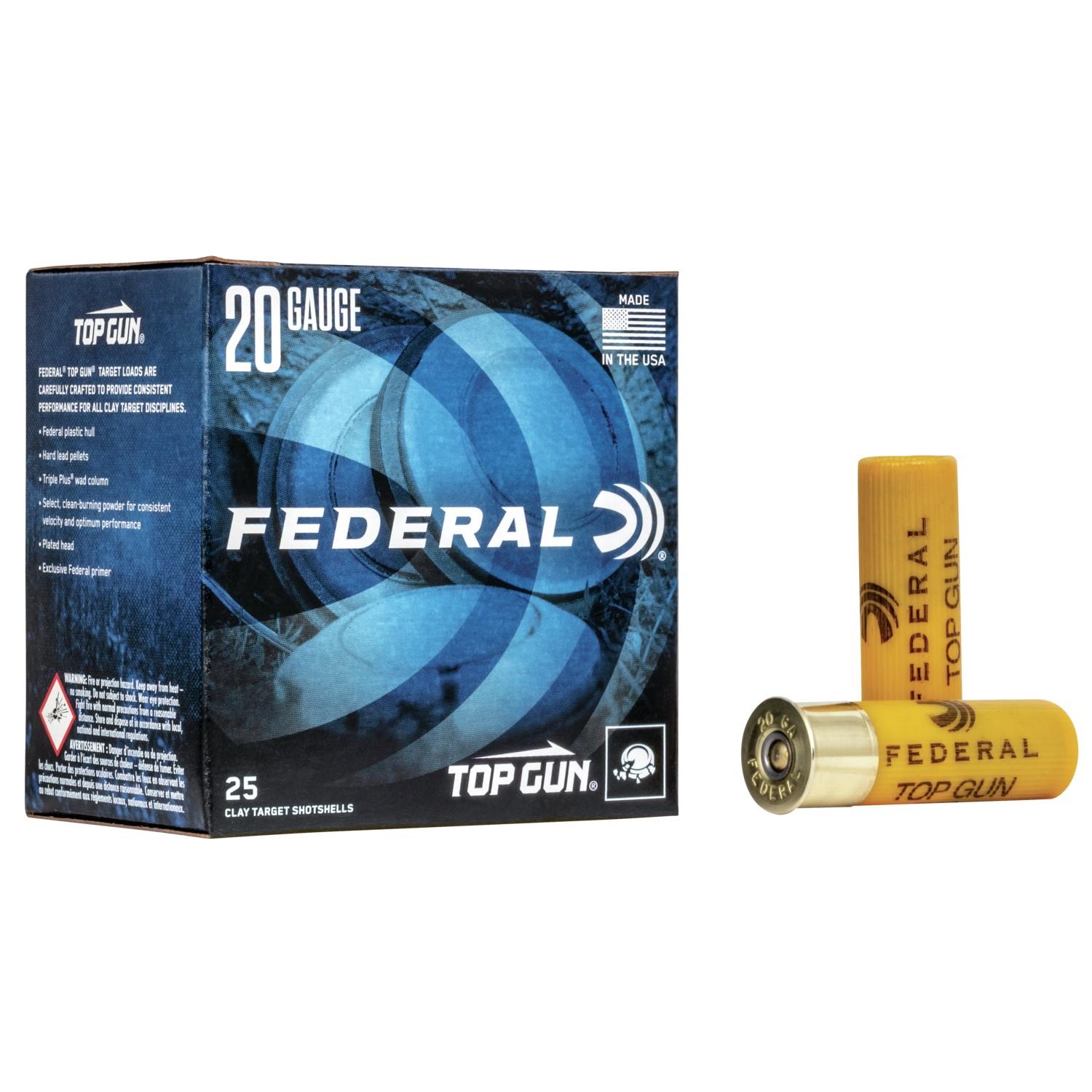 Federal Top Gun Shotshells 20 ga 2-3/4" 7/8 oz #8 25/ct Picture of Federal Cartridge Co. FEDERAL TOP GUN SS 20GA 2-3/4" 2-1/2DE 7/8OZ 8 AMMO 25RD