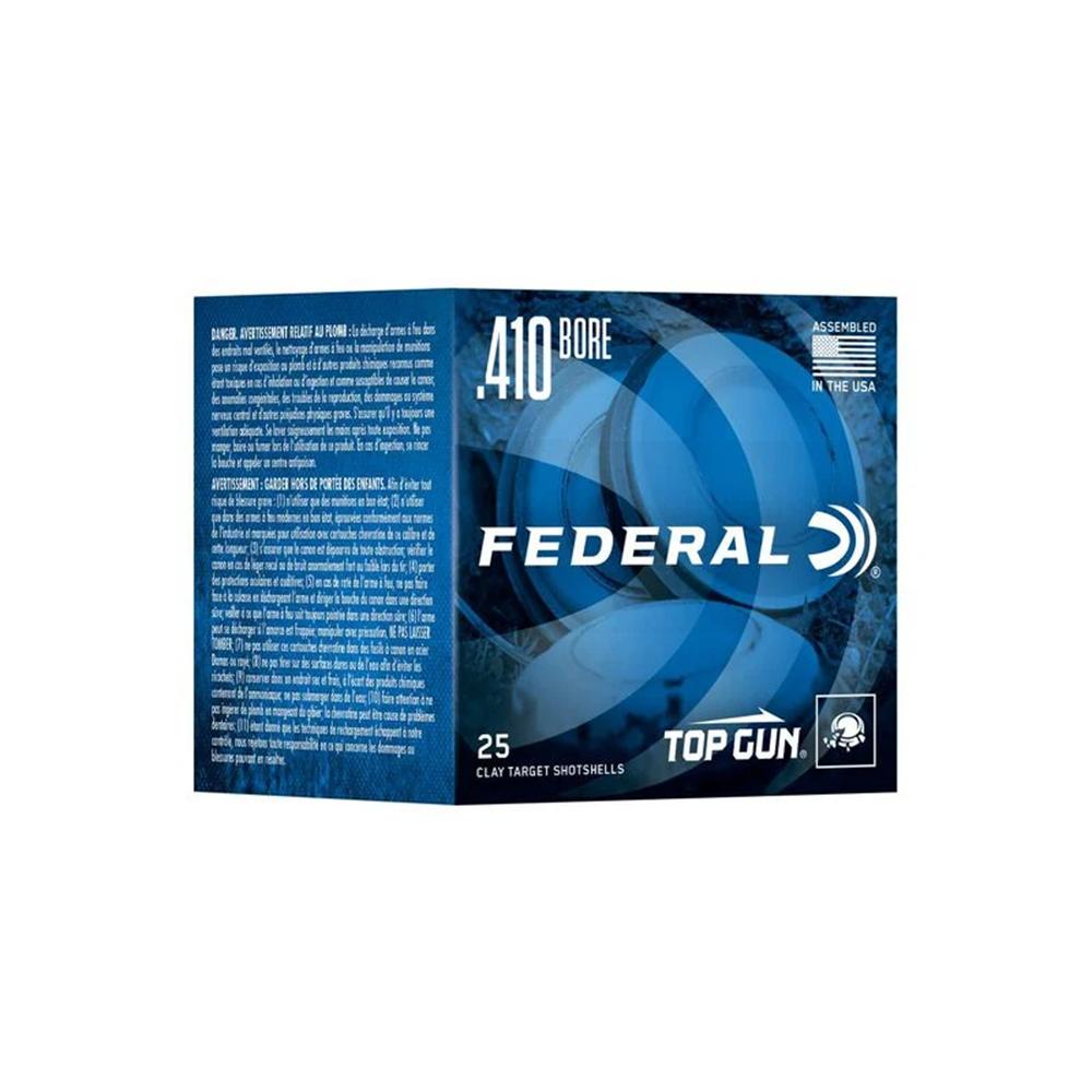 Federal Top Gun Sporting Shotshells .410 2-1/2" 1/2 oz 1330 fps #8 25/ct Picture of Federal Cartridge Co. FEDERAL TOP GUN SPORTING SS 410GA 2 3/4" 1/2OZ 1330 FPS 8 AMMO 25RD