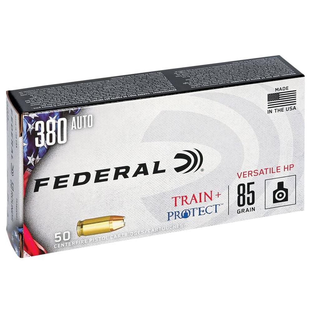Federal Train & Protect Handgun Ammunition .380 Auto 85gr JHP 1000 fps 50/ct Picture of Federal Cartridge Co. FEDERAL 380 AUTO 85GR VHP TRAIN + PROTECT AMMO 50RD
