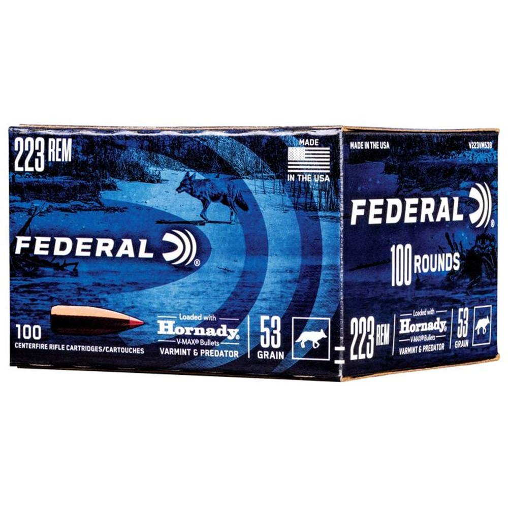 Federal Varmint & Predator Rifle Ammunition .223 Rem 53 gr V-MAX 3400 fps 20/ct Picture of Federal Cartridge Co. FEDERAL .223 REM 53GR HORNADY V-MAX AMMO 20RD