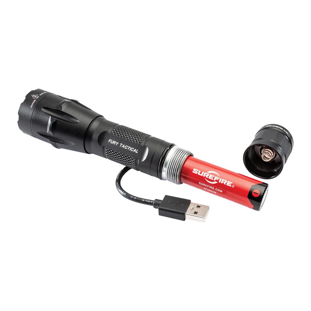 Surefire DFT Dual Fuel Tactical LED Flashlight 1500 Lumens Black Picture of Surefire Llc FURY DUAL FUEL TACTICAL 1500 LU WH LED ALUM BLK TYPE 3 ANO CLICK SWITCH