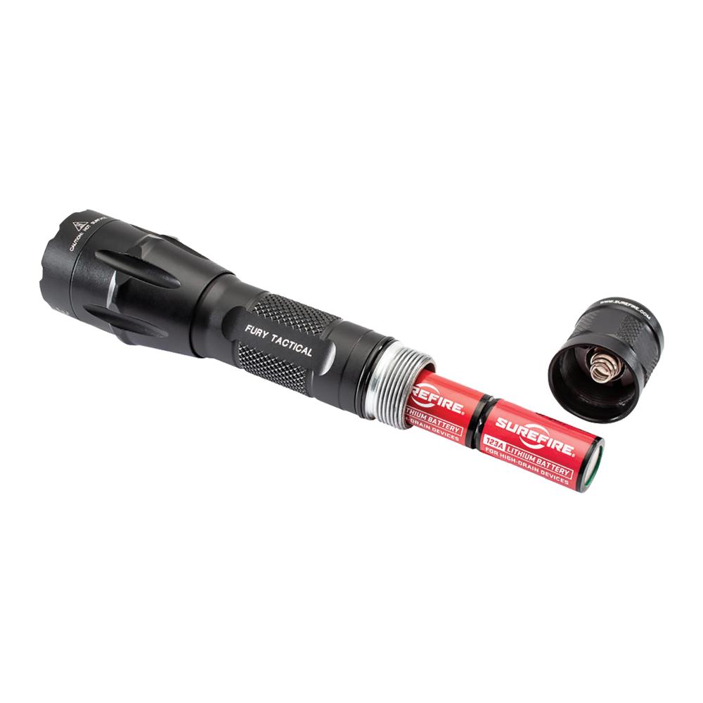 Surefire DFT Dual Fuel Tactical LED Flashlight 1500 Lumens Black Picture of Surefire Llc FURY DUAL FUEL TACTICAL 1500 LU WH LED ALUM BLK TYPE 3 ANO CLICK SWITCH