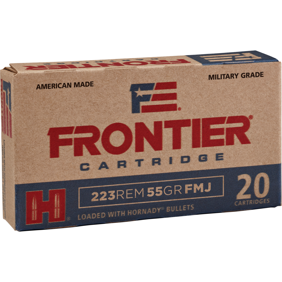 Hornady Frontier Rifle Ammunition .223 Rem 55 gr FMJ 3240 fps 500/ct Case (25-20/ct Boxes) Picture of Frontier Cartridge AMMO 223 REM 55 GR FMJ 500 RD Case