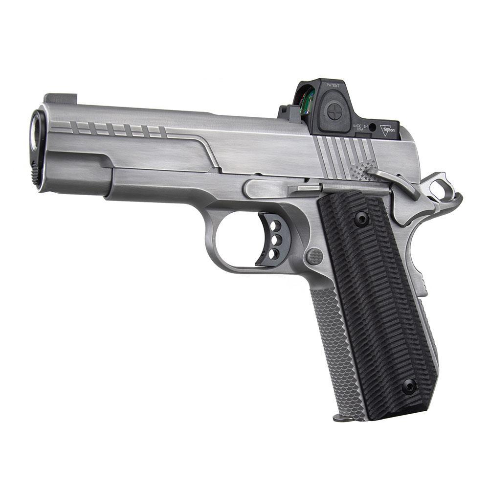 Ed Brown FX2 Compact Stainless Bobtail Handgun .45 Auto 7rd Magazine 4.25" Barrel  American Flag Serrations w/Trij RMRcc Picture of Ed Brown Products Inc. Ed Brown FX2 45 ACP Com Bobtail SS American flag serrations Trij RMRcc