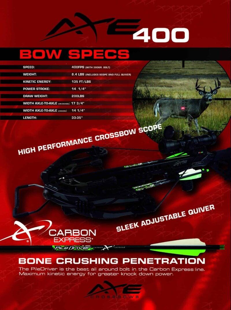 Carbon Express Axe 400 Crossbow with Scope Quiver & PileDriver Crossbolts Picture of Feradyne Outdoors Axe 400 Crossbow Kit