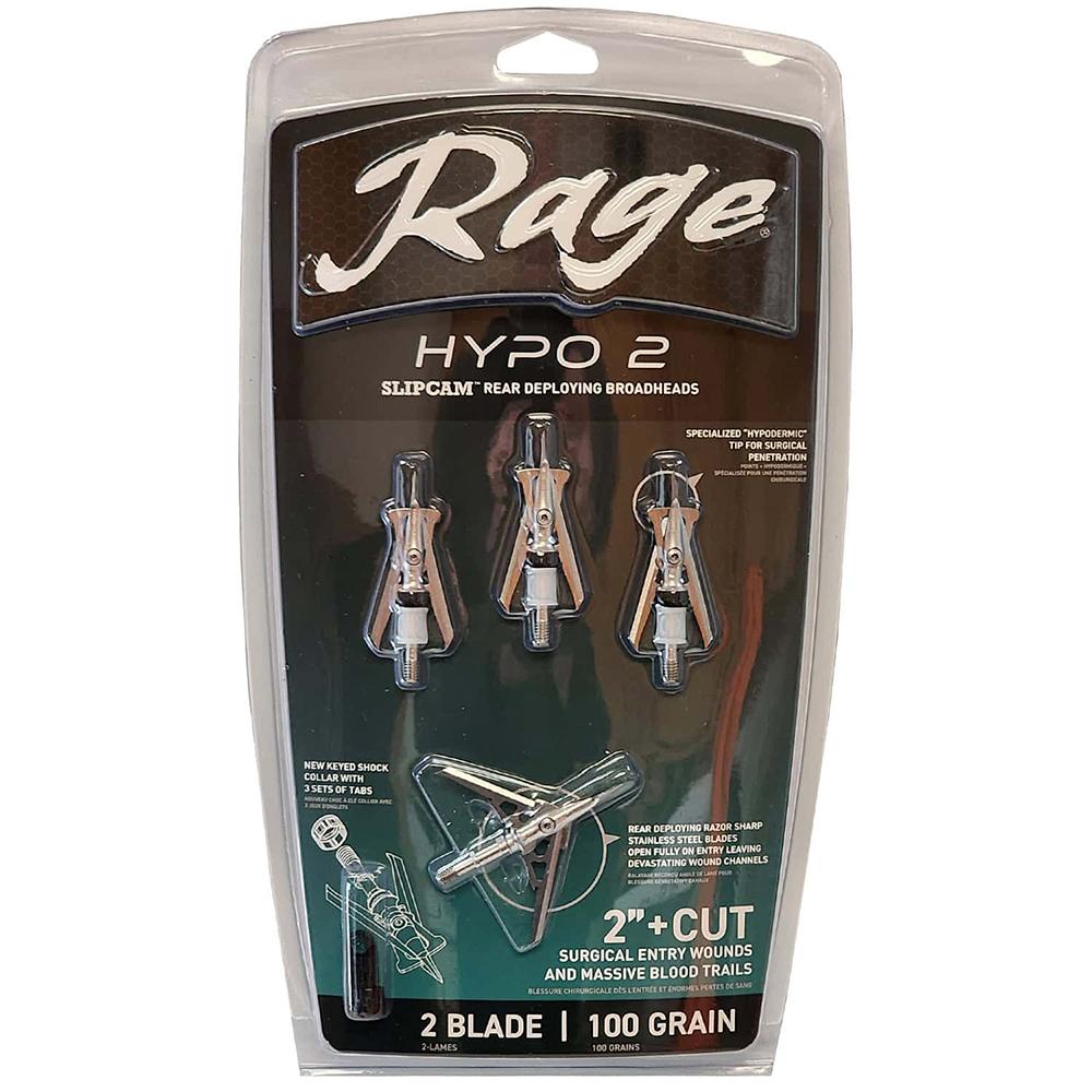 Rage Hypo 2 Broadheads 100 gr 2'' 4/ct Picture of Feradyne Outdoors Rage Hypo 2 100gr 2'' 4pk