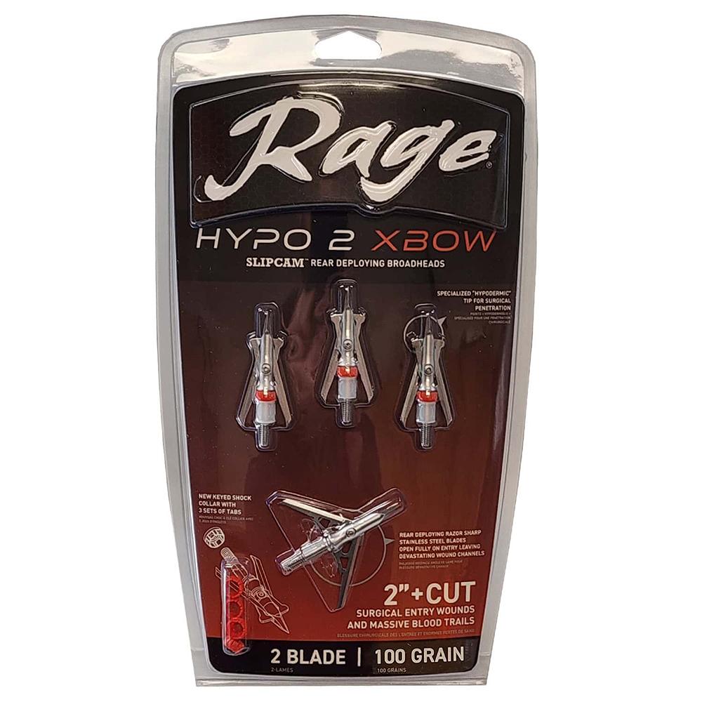 Rage Hypo 2 Crossbow Broadheads 100 gr 2" 4/ct Picture of Feradyne Outdoors Rage Hypo 2 Crossbow 100gr 2'' 4pk