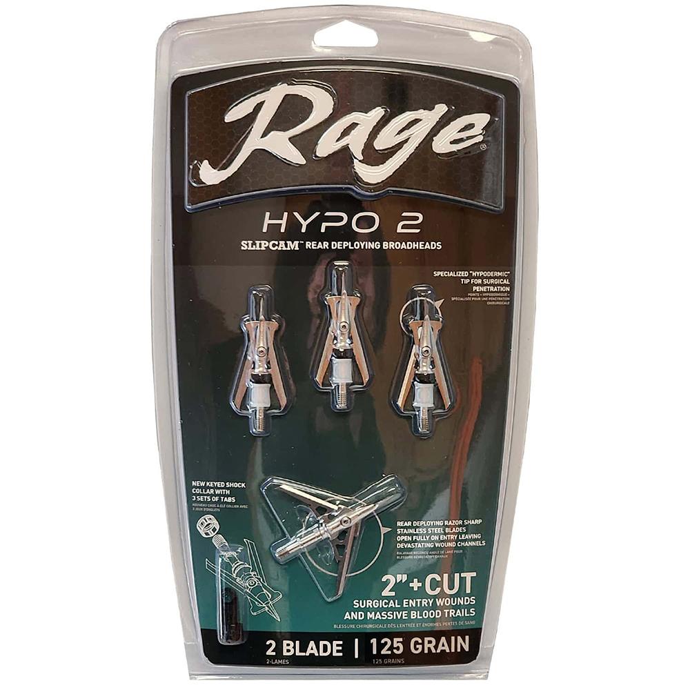 Rage Hypo 2 Broadheads 125 gr 2'' 4/ct Picture of Feradyne Outdoors Rage Hypo 2 125gr 2'' 4pk