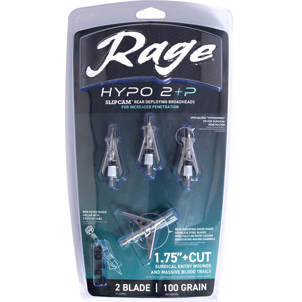 Rage Hypo 2 +P Broadheads 100 gr 1.75" 4/ct Picture of Feradyne Outdoors Rage Hypo 2 +P 100gr 1.75'' 4pk