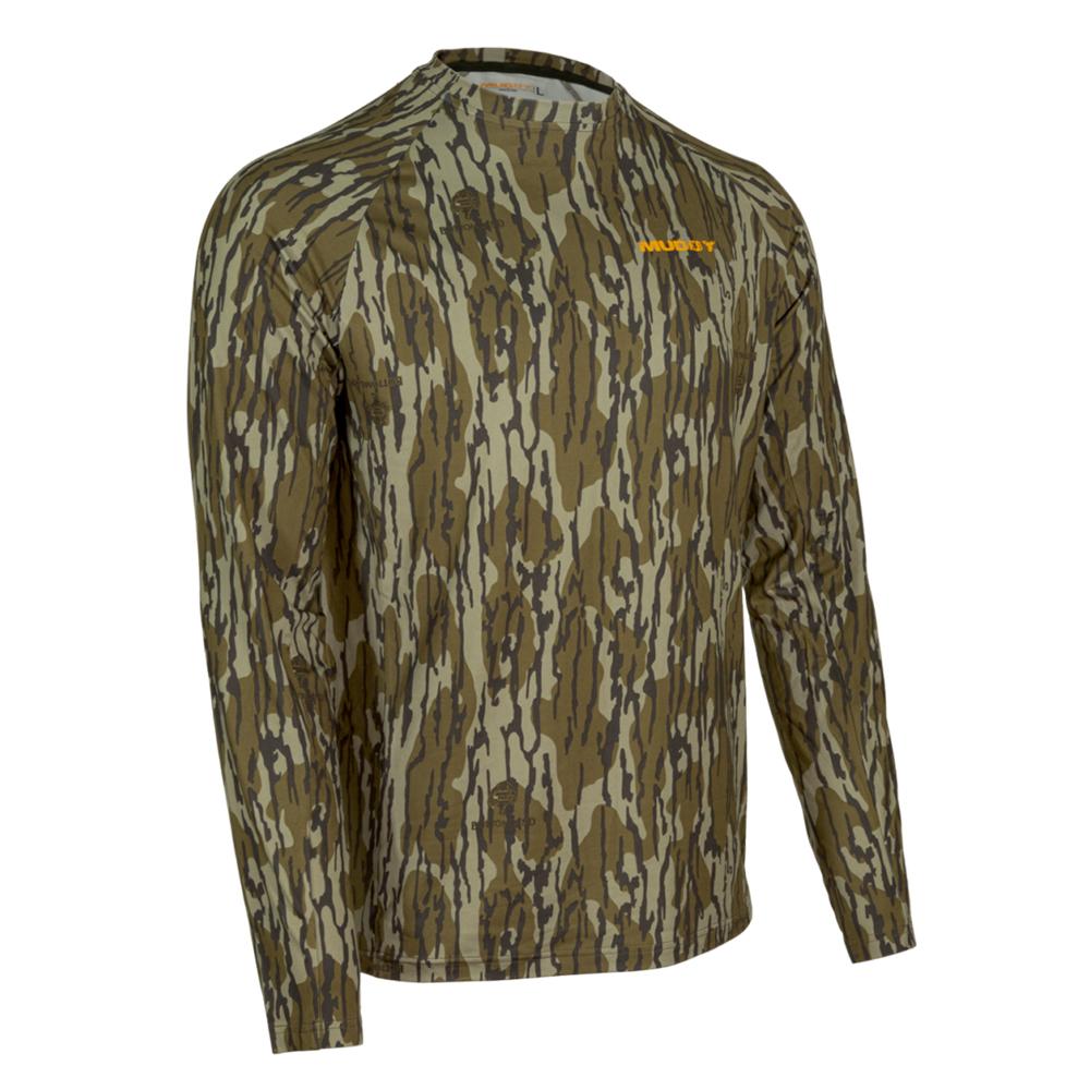Muddy Base Layer Crew Long Sleeve Shirt Mossy Oak Bottomland L Picture of Gsm BASE LAYER CREW TOP MOSSY OAK BOTTOMLAND LARGE