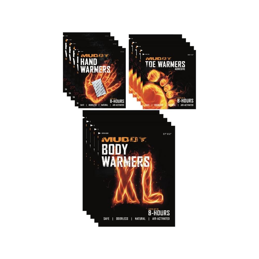 Muddy Disposable Hand and Foot Warmers Bulk Variety Pack 8 ea. Hand/Toe/XL Warmers Picture of Gsm MUDDY WARMER BULK PACK / (8) EACH HAND TOE & XL WARMERS