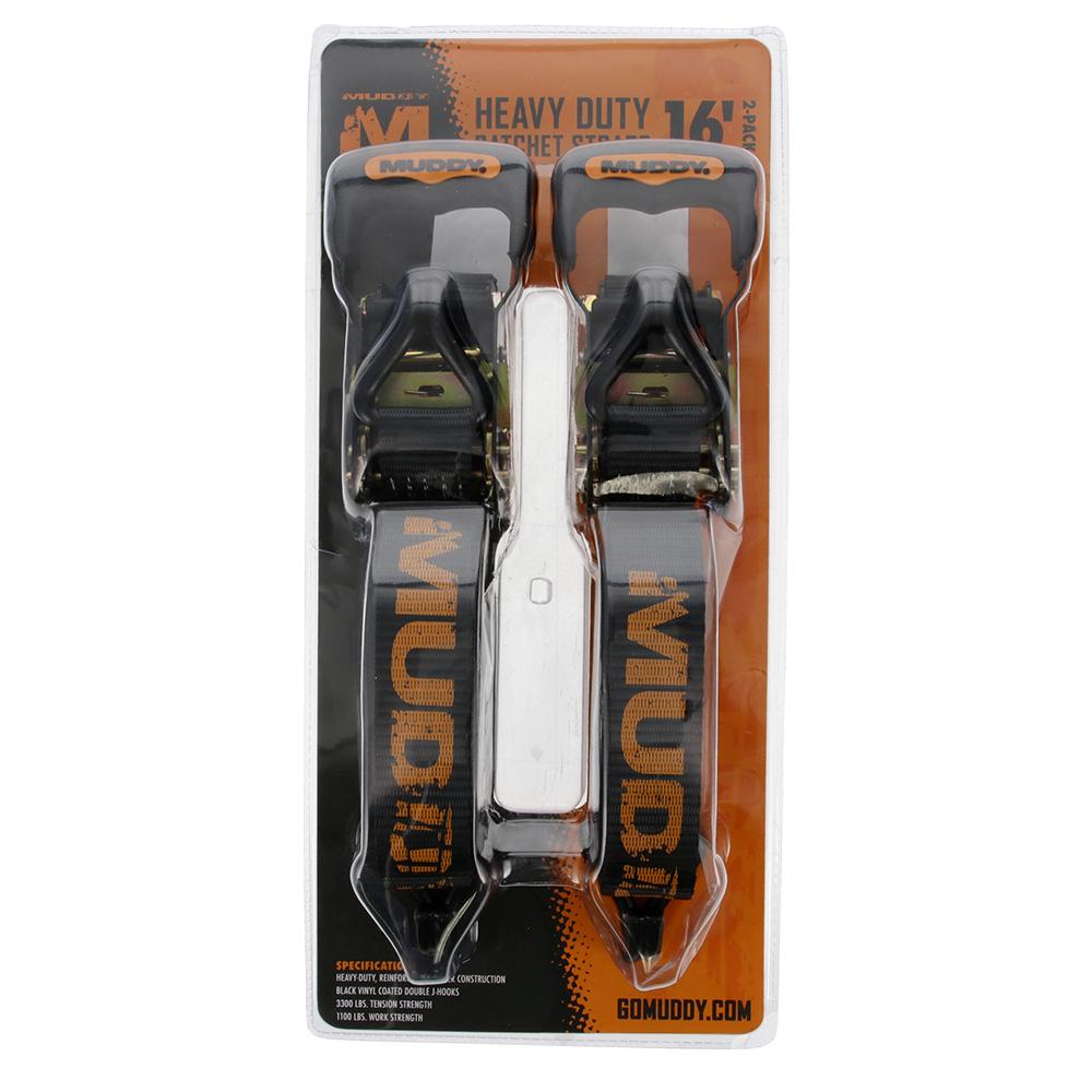 Muddy Heavy Duty Ratchet Straps 16 ft 2/ct Picture of Gsm MUDDY 1.5" X 16' HEAVY DUTY RATCHET STRAPS / 2 PACK