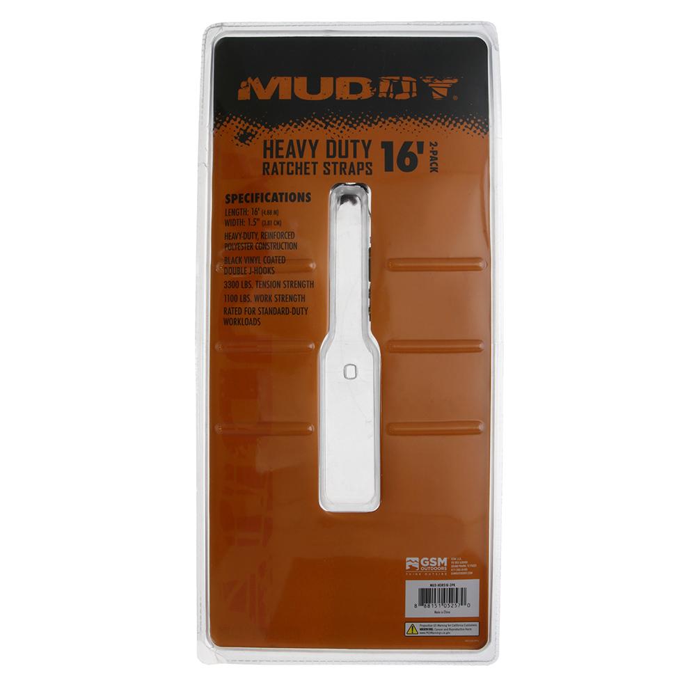 Muddy Heavy Duty Ratchet Straps 16 ft 2/ct Picture of Gsm MUDDY 1.5" X 16' HEAVY DUTY RATCHET STRAPS / 2 PACK