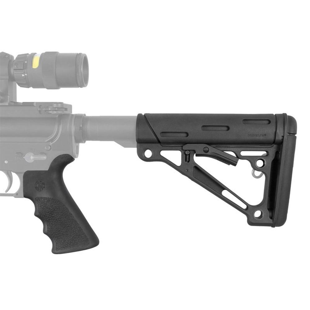 Hogue AR-15/M-16 Kit - Finger Groove Beavertail Grip & Over-Molded Collapsible Buttstock - Fits Commercial Buffer Tube Black Picture of Hogue Inc. HOGUE AR15 OVERMOLD 6-POSITION BUTTSTOCK & BVR-TAIL GRIP KIT COMMERCIAL